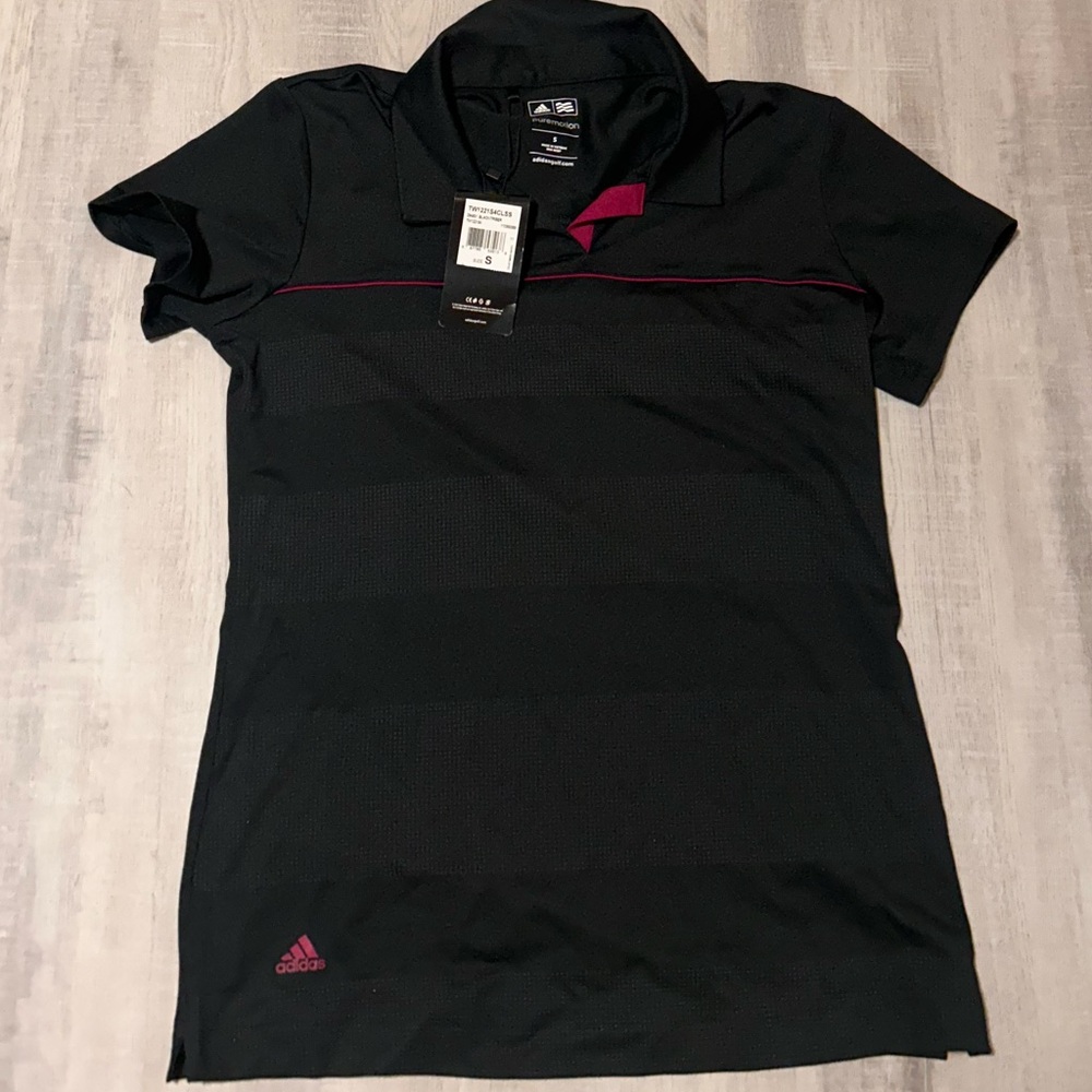 Women's Black Short Sleeve Polo with Pink Accents